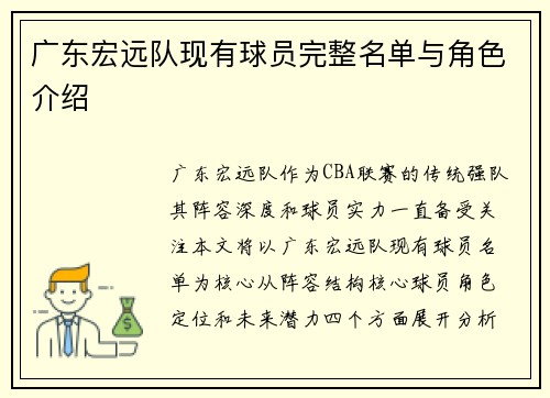 广东宏远队现有球员完整名单与角色介绍