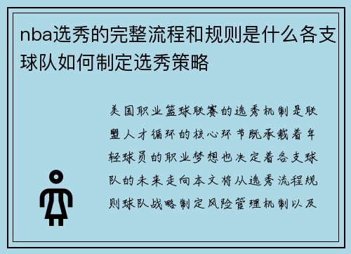 nba选秀的完整流程和规则是什么各支球队如何制定选秀策略